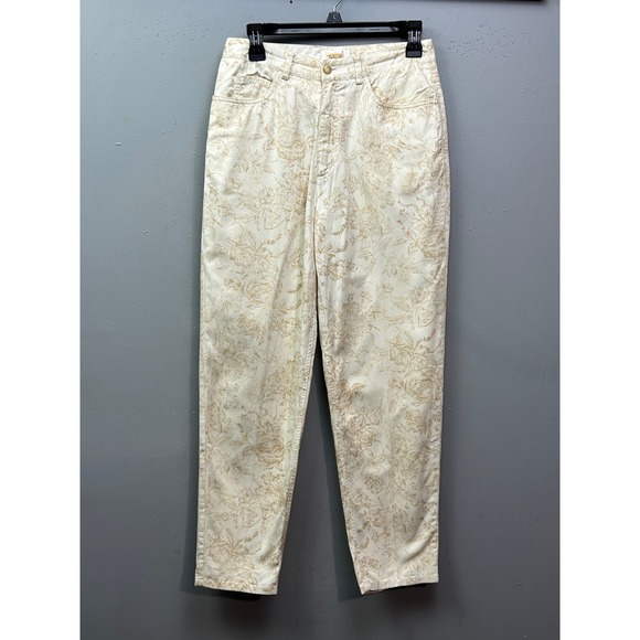 Talbots Pants - Talbots Floral Print Straight Leg Pants Women 8 PETITE Cream Tan Rose